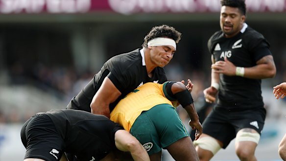 Alex Hodgman, pictured during his time with the All Blacks, will make history when he lines up for the Wallabies.