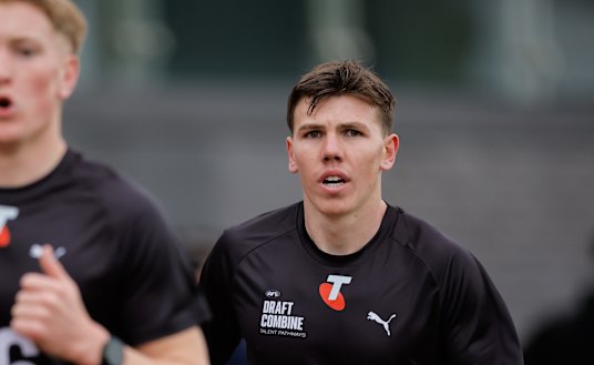 Finn O’Sullivan in action during the 2km time trial during the AFL national draft combine.