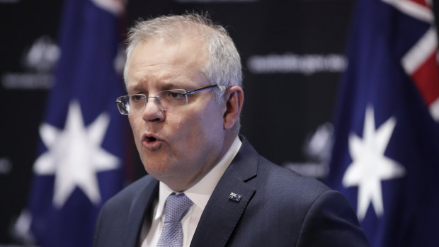 Prime Minister Scott Morrison addressing the media in Canberra this afternoon.