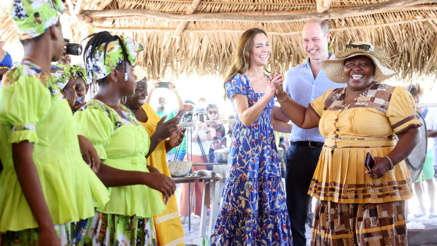 Copping flak: The Duke and Duchess of Cambridge dance during a traditional Garifuna festival in Belize on the second day of their Platinum Jubilee royal tour of the Caribbean on March 20.