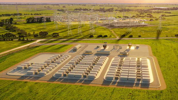 An artist's impression of the huge new battery that will be installed just outside Geelong.