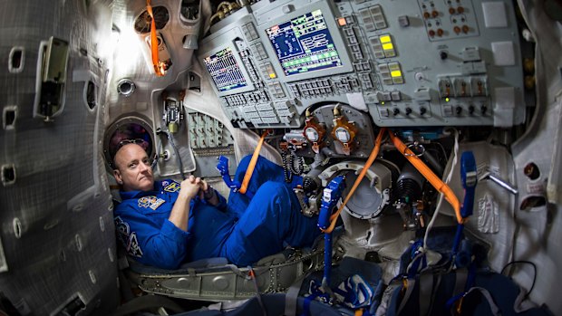 Scott Kelly sits inside a Soyuz simulator at the Gagarin Cosmonaut Training Centre (GCTC) in Star City, Russia, in 2015.