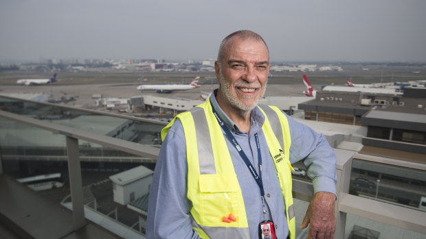 Seen it all: Graeme Brown is the longest-serving employee of Sydney Airport, which celebrates its centenary this month.