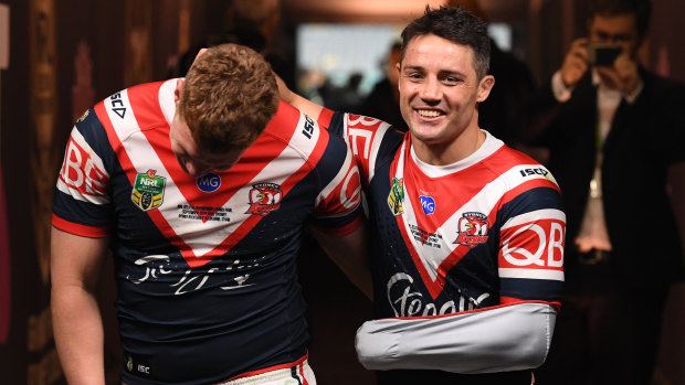 Extraordinary effort: Cooper Cronk in the tunnel with Dylan Napa.  