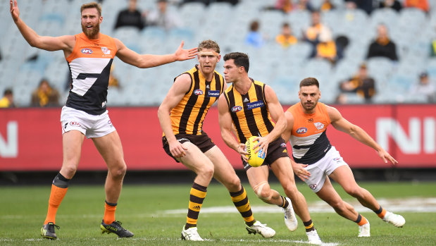 Fast forward: Hawthorn's Jaeger O'Meara eyes the up-field options.