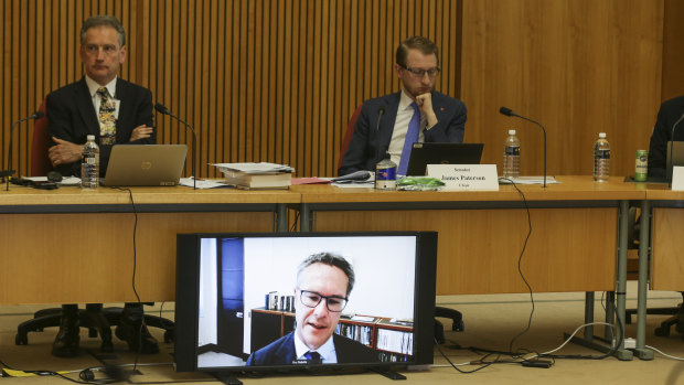 RBA Deputy Governor Guy Debelle appearing by video link at a Senate Estimates Hearing. 