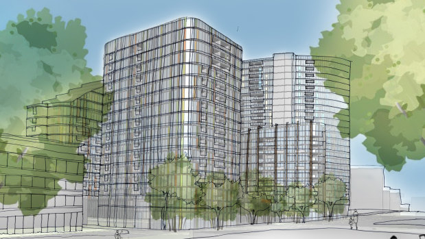 The $400 million mixed-use development would see a total of 798 apartments across the four buildings.