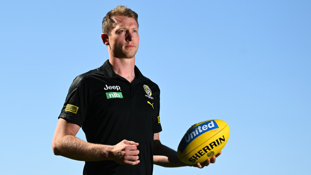 Chastened: Richmond's Dylan Grimes at Metricon Oval on Sunday.