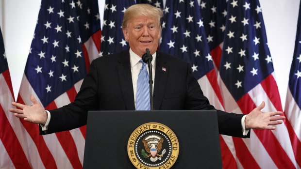 President Donald Trump speaks to reporters at a press conference, which ran for an hour and 20 minutes, at United Nations headquarters.