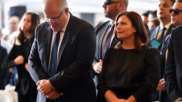 Prime Minister Scott Morrison and his wife Jenny during a Good Friday church service.