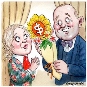 Eryn Jean Norvill and Sydney Theatre Company chair Ian Narev. Illustration: John Shakespeare