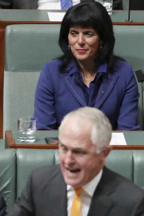 Happier time: Liberal MP Julia Banks and then prime minister Malcolm Turnbull in Parliament.