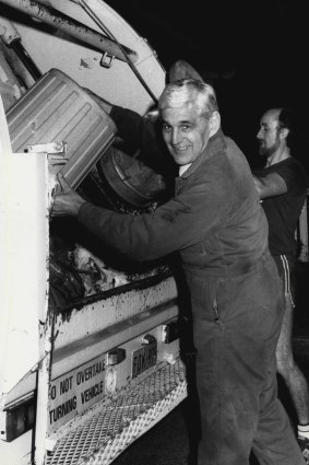 Ted Mack silencing the garbos with a trial of a later  7am bin collection, 1984. 