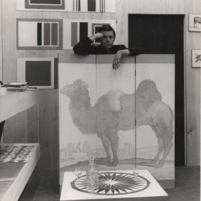 Designer Barry Daniels in the 1960s with DANAD screen.