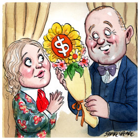 Eryn Jean Norvill and Sydney Theatre Company chair Ian Narev. Illustration: John Shakespeare