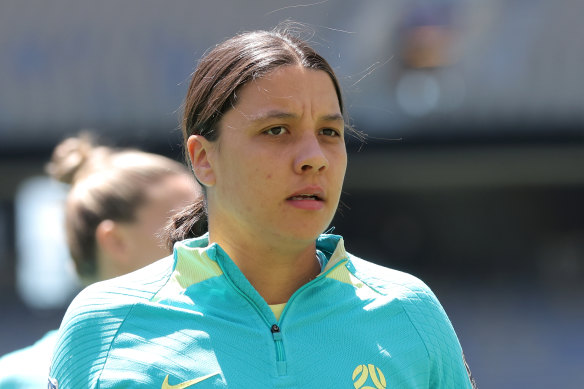 Sam Kerr at a Matildas training session in October.