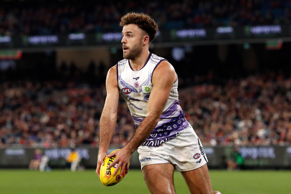Griffin Logue looks set to square up against Buddy Franklin when the Dockers and Swans clash on Saturday.