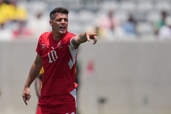 Swiss midfielder Granit Xhaka in their warm-up match against the Socceroos last week.