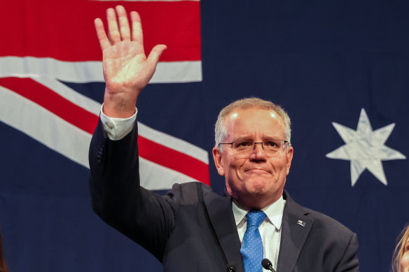 Scott Morrison waves farewell to supporters after conceding defeat at the May 21 election.