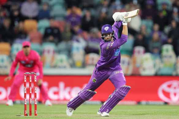 Tim David firing during the BBL for Hobart Hurricanes.