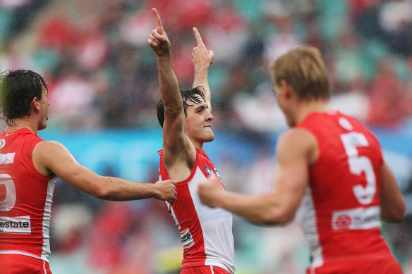 Errol Gulden celebrates a goal.