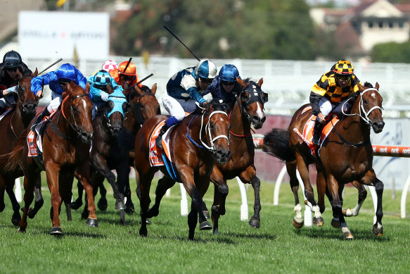 Tagaloa on the way to victory at the 2020 Blue Diamond Stakes. 