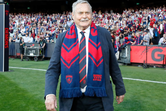 Ron Barassi at the 2022 AFL round 1 match between the Melbourne Demons and the Western Bulldogs.