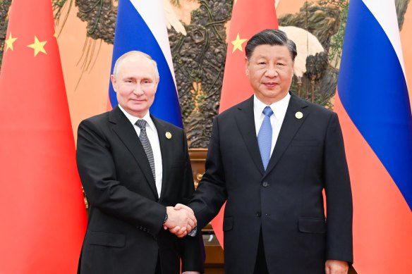 Vladimir Putin with Xi Jinping in October. Russia is becoming more dependent on China.