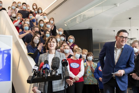 Daniel Andrews and health minister Mary-Anne Thomas make a health funding announcement last month.