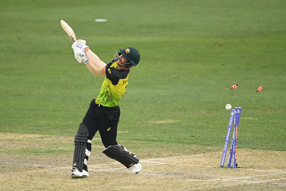 David Warner is bowled by Shoriful Islam on Thursday.