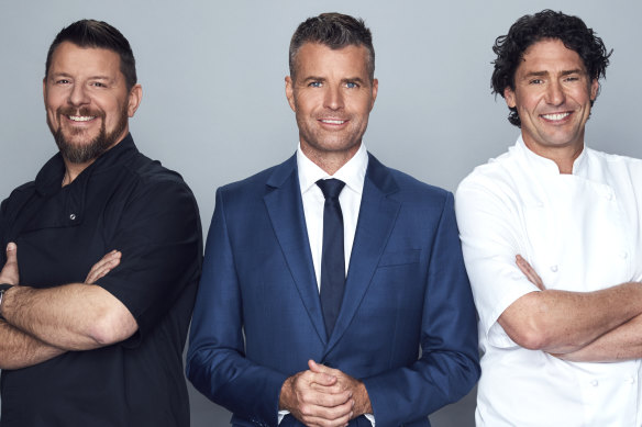 Manu Feildel, Pete Evans and Colin Fassnidge in MKR: The Rivals.