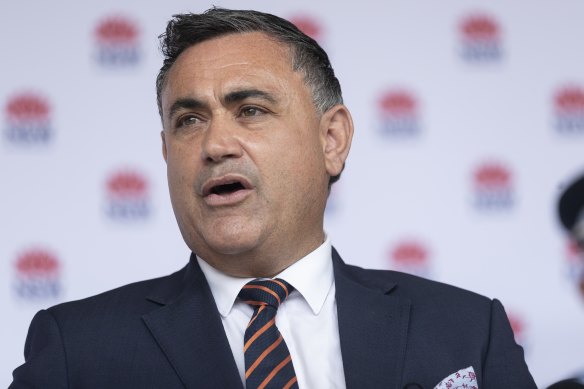 Zero cases: Acting NSW Premier John Barilaro addresses the media on Monday.