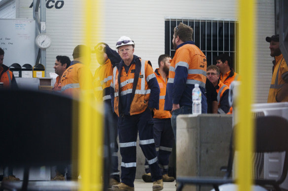 West Gate Tunnel workers at the Footscray tunnelling site on Somerville Road.