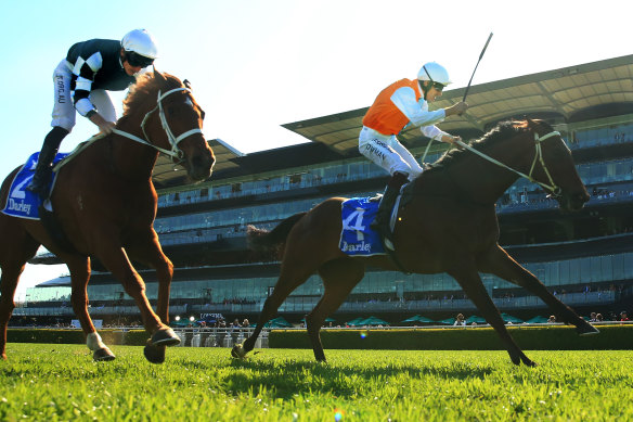 Montefilia is too strong down the outside  as she wins the Flight Stakes at Randwick.