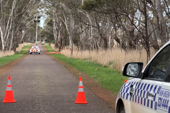 Police at the scene in Bochara, where a car veered off the road and hit a tree, killing four occupants of the vehicle.