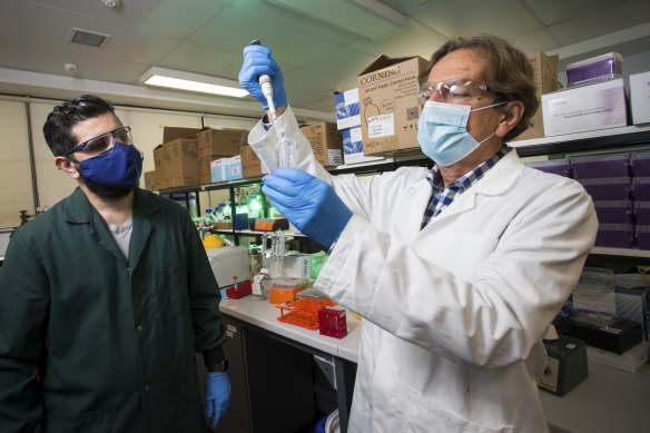 Harry Al-Wassiti (L) and Colin Pouton are working on a COVID-19 vaccine at Monash University.