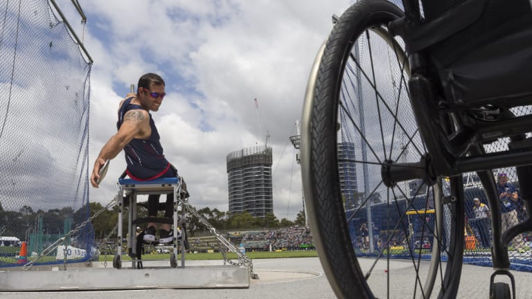 Ryan Pinney of the US during the men's discus throw at the Invictus Games, in Sydney.