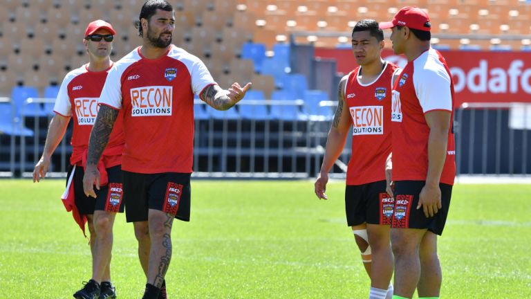 Passionate: Andrew Fifita trains with the Tonga team in Auckland.