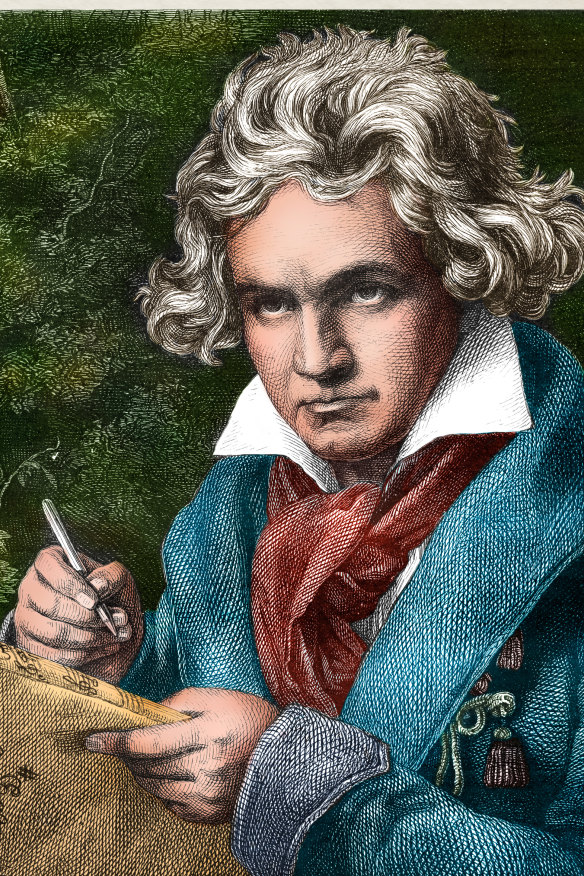 Beethoven, pictured in an engraving, rarely revealed his sources.