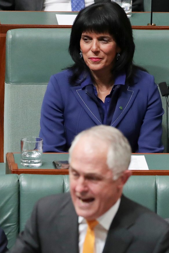 Happier time: Liberal MP Julia Banks and then prime minister Malcolm Turnbull in Parliament.