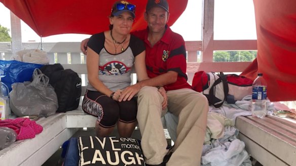 Homeless couple Kylie Rinkin and Allan Holloway in their riverside 'apartment' at Kangaroo Point.