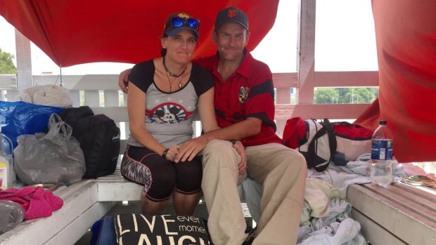 Homeless couple Kylie Rinkin and Allan Holloway in their riverside 'apartment' at Kangaroo Point.