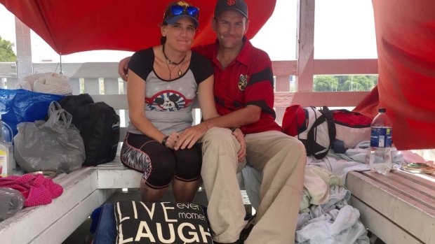 Homeless couple Kylie Rinkin and Allan Holloway in their riverside 'apartment' at Kangaroo Point.