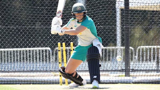 Australia’s Ellyse Perry at training before the series against India.