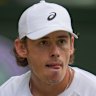 Alex de Minaur reacts during his match against Novak Djokovic.
