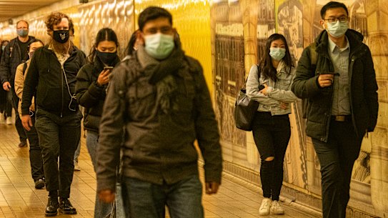 Commuters wearing masks at  Central Station.