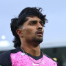 Jafer Chohan of the Sixers warms up during the BBL match between Sydney Sixers and Sydney Thunder