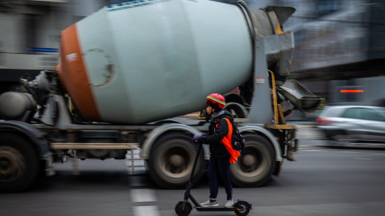 An electric scooter rider in Melbourne’s CBD. 