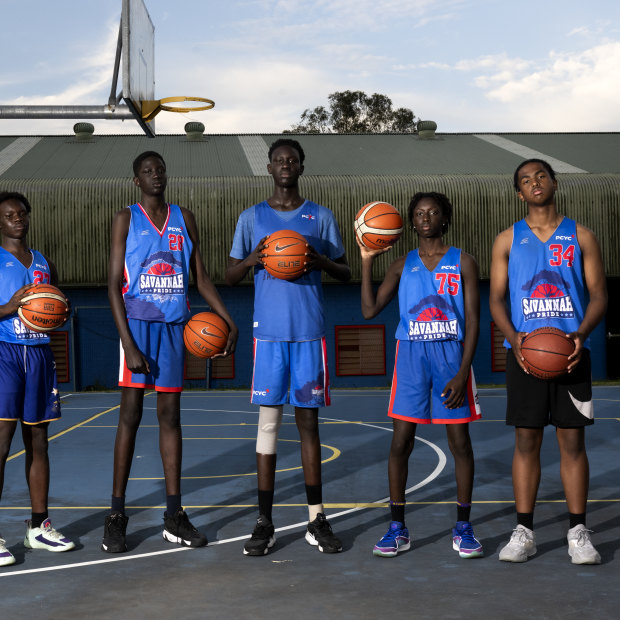 Savannah Pride players Diing Deng, Rilpuou Dut, Deyb Deyb, Ceefah Lemiri, Jackson Taingahue-Neil, and Taonga Tembo-Sievers.