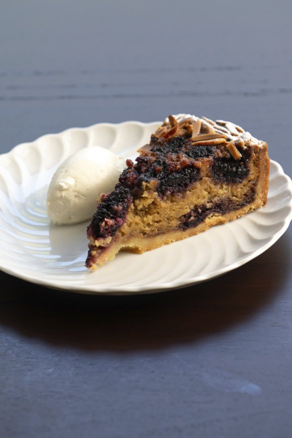 Mulberry and almond tart.